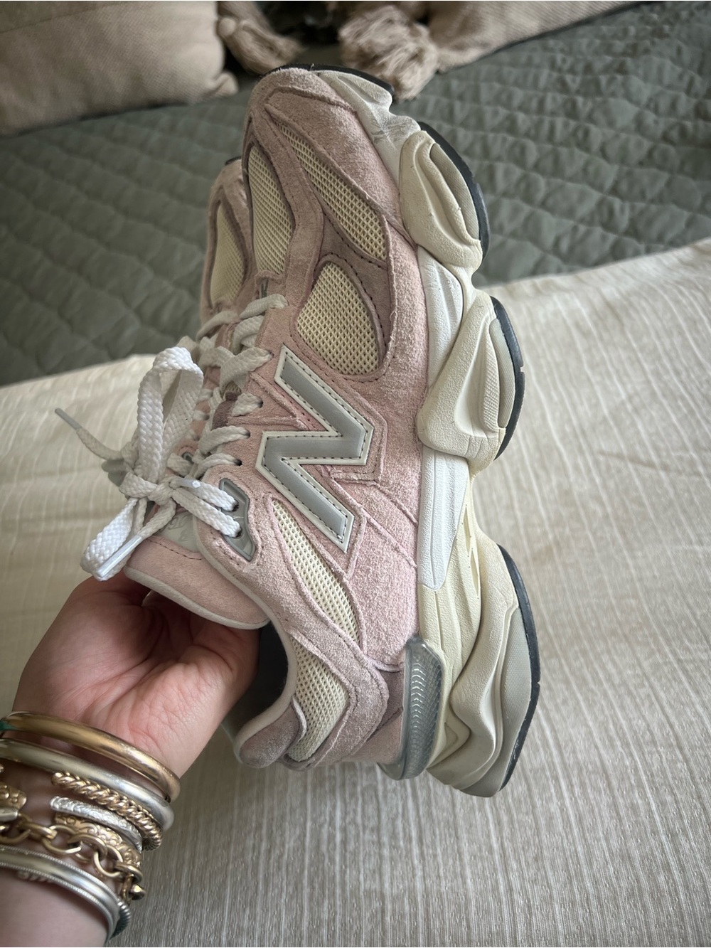 New Balance Women's Blush Pink Suede & Cream Mesh Sneaker